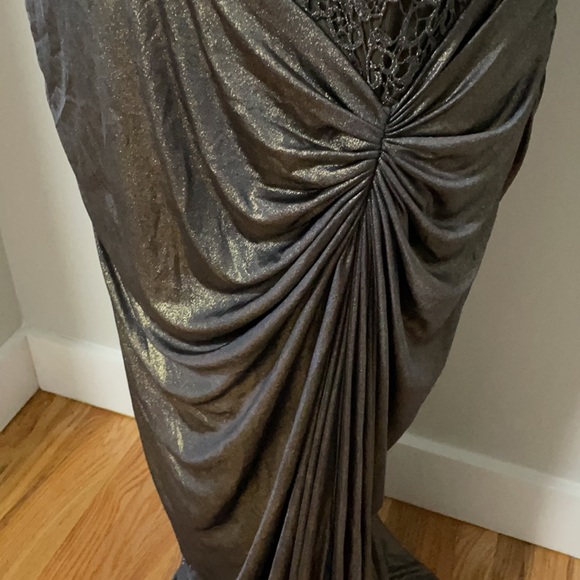 NWOT Tadashi Shoji Metallic Lace and Draped Jersey Plus 22Q Duchess Grey - Picture 6 of 7